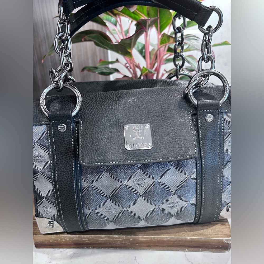 MCM Silver and Gray Geometric Shoulder Bag